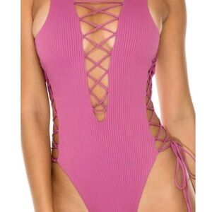 Luli Fama lace up one piece swimsuit